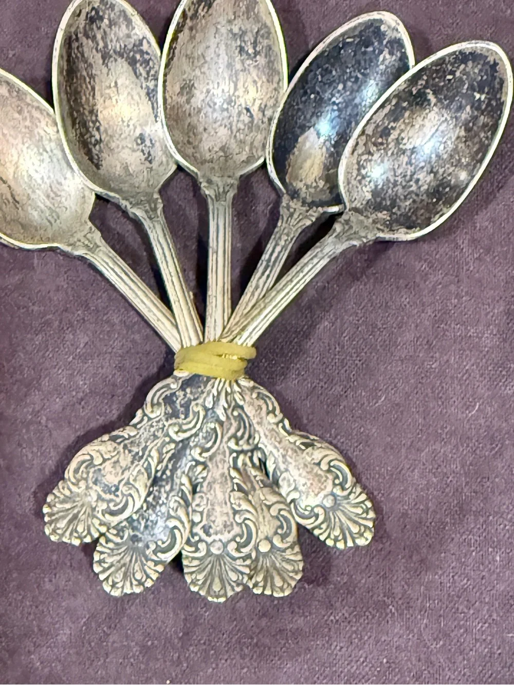 Rare HTF Highly Ornate Vintage-Style Silver tone Dessert Spoons - Set of 6
